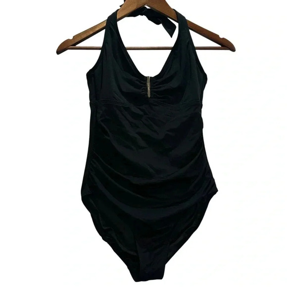 Calvin Klein Swimsuit Black One Piece Slimming Ruching Design Women’s Size 6 - Picture 1 of 9